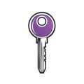Single stylized key illustration with metallic grey edge and purple head symbolizing access or security lock vector Royalty Free Stock Photo