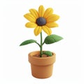 Single sunflower in a clay flower pot isolated on a white background. Royalty Free Stock Photo