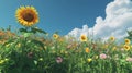 A Single Sunflower Towering Over a Field of Wildflowers Royalty Free Stock Photo