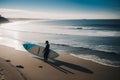 Single surfboard on a sandy beach