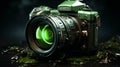 A single swappable camera objective on green background