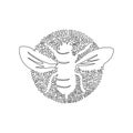 Continuous one line draw graphic design illustration style of bee stings. Royalty Free Stock Photo