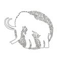 Single swirl continuous line drawing of cute mammoth abstract art. Continuous line draw graphic design vector illustration style
