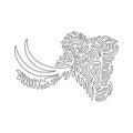 Single swirl continuous line drawing of cute mammoth abstract art. Continuous line draw graphic design vector illustration style