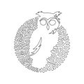 Single swirl continuous line drawing of cute owl abstract art.