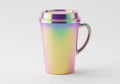Iridescent holographic coffee cup with handle isolated on white background Royalty Free Stock Photo