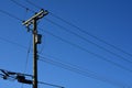 Single Tall Power Pole and Power Lines Royalty Free Stock Photo