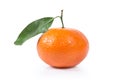 Single Tangerine clementine with green leaf isolated. Clipping path Royalty Free Stock Photo