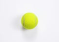 Single tennis ball isolated white background. Top view