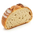 Slice of Rustic Sourdough Bread with Open Crumb Texture on White Background loaf artisan bread Royalty Free Stock Photo