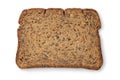 Single thin slice of fresh baked brown flaxseed bread close up on white background Royalty Free Stock Photo