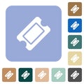 Single ticket flat icons on color rounded square backgrounds