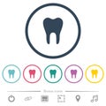 Single tooth flat color icons in round outlines