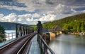 Single track railway bridge over the Vltava river Royalty Free Stock Photo