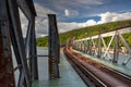 Single track railway bridge over the Vltava river Royalty Free Stock Photo