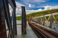 Single track railway bridge over the Vltava river Royalty Free Stock Photo