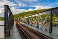 Single track railway bridge over the Vltava river Royalty Free Stock Photo