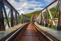 Single track railway bridge over the Vltava river Royalty Free Stock Photo