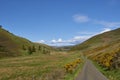 The Single track road through the Quharity Valley in the remote Angus Glens of Scotland on a fine morning in May