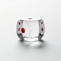 Single Transparent Dice with Red Dots on Isolated White Background Close-up Perspective Casting Soft Shadow for Board Games and Royalty Free Stock Photo