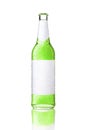 Single transparent glass bottle with blank white label