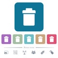 Single trash flat icons on color rounded square backgrounds