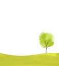 Single tree on green hill. Simple landsape scene, nature background with place for text.