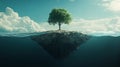 Single Tree on a Small Island in a Calm Ocean Royalty Free Stock Photo
