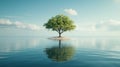 Single Tree on a Small Island in Calm Ocean Royalty Free Stock Photo
