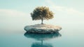 Single Tree on a Small Rock Island in Calm Blue Water Royalty Free Stock Photo