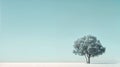 Single tree standing alone field. Retro vibe and blue color scheme. Minimalist nature background Royalty Free Stock Photo