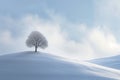 A single tree stands alone on a hill covered in snow, A lone tree on a serene, snowy hill, AI Generated Royalty Free Stock Photo