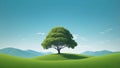 A single tree stands tall on a grassy hill surrounded by a stunning blue sky and distant mountains Royalty Free Stock Photo