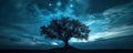 Single tree under starry night sky Royalty Free Stock Photo