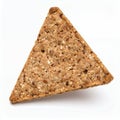 Single triangular multigrain cracker isolated on clean backdrop on white background Royalty Free Stock Photo