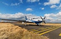 Single turboprop aircraft on airport Pribram, 28th February 2014.