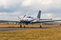 Single turboprop aircraft on airport Pribram, 28th February 2014.