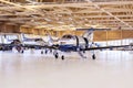 Single turboprop aircraft Pilatus PC-12 in hangar. Stans, Switzerland, 29th November 2010. Royalty Free Stock Photo