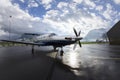 Single turboprop aircraft Pilatus PC-12 in hangar. Stans, Switzerland, 29th November 2010.