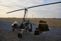 Single ultralight homemade gyroplane stands at the airdrome