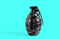 Single grenade with shadow on cyan background Royalty Free Stock Photo