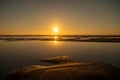 A single unidentifiable person on a beach at sunset Royalty Free Stock Photo