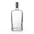 a clear glass spirits bottle isolated on a white background