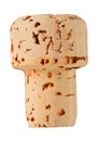 Single, unused, new, brown natural wine or champagne cork isolated