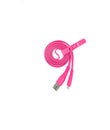 Single USB Micro cable isolated on white background. Pink USB cable for data and charging