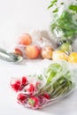 Single use plastic waste issue. fruits and vegetables in plastic bags Royalty Free Stock Photo