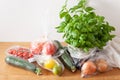 Single use plastic waste issue. fruits and vegetables in plastic bags Royalty Free Stock Photo