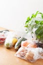 Single use plastic waste issue. fruits and vegetables in plastic bags Royalty Free Stock Photo