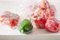 Single use plastic waste issue. fruits and vegetables in plastic bags Royalty Free Stock Photo