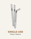 Single-use white plastic straws. Vector illustration recycling plastic item. Disposable plastic straws. Isolated straws flat logo